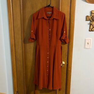Sharagano Women's Long Sleeve Rust Dress